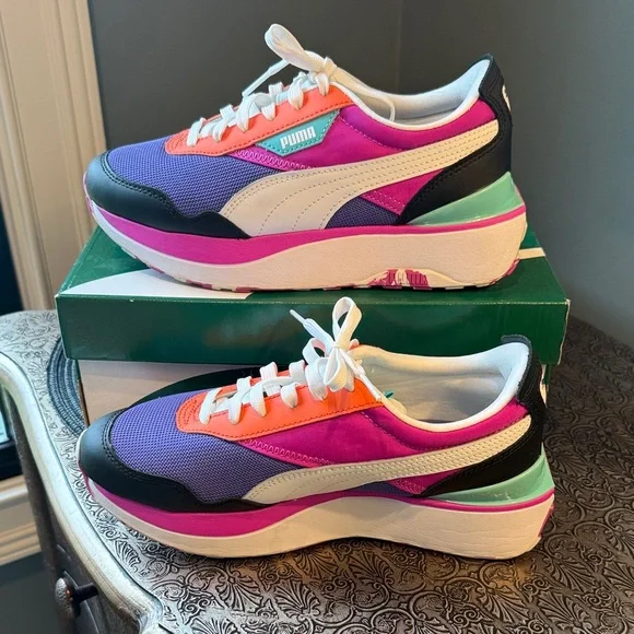 LIKE NEW Puma Women’s Colorblock Platform Sneakers - Purple/Pink/Teal/Coral - Picture 4 of 12